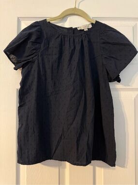LOFT Navy Textured Short Sleeve Top